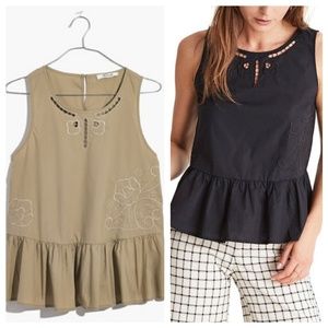 ⬇️ Madewell Peplum Embroidered Khaki top sz M